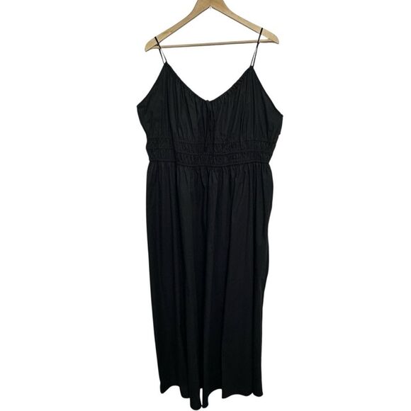 H&M Black Smocked Peasant Crisp Poplin Cotton Sleeveless Maxi Dress, Plus  XXL - Picture 1 of 8